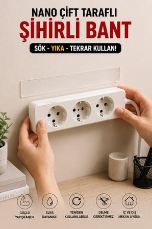 3 Adet Çift Taraflı Yapışkanlı Nano Sihirli Bantı 19mm x 1 MT Şeffaf Silikon Duvar Bandı Sök Kullan