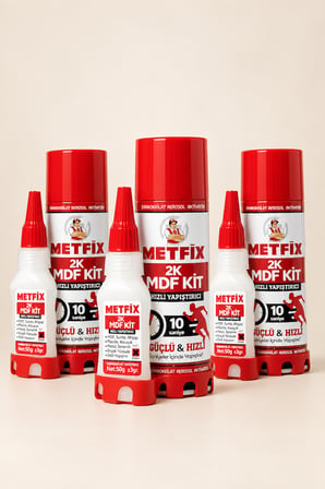 (3 Adet) Metfix Hızlı Yapıştırıcı MDF Kit 3'lü Set 200 ml 50 gr Aktivator Siyanoakrilat Yapıştırıcı