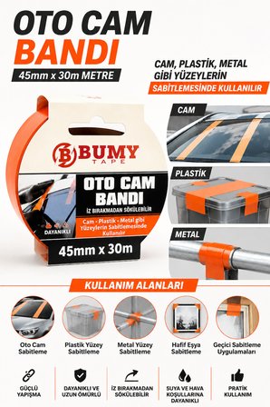 Oto Cam Bandı 45mm x 30m İz Bırakmayan Maskeleme Bandı Boya ve Cam Koruma Bandı