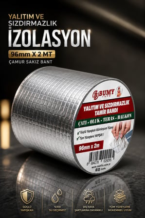 (3 ADET) Çatı İzolasyon 96 mm X 2 MT Su Sızdırmazlık Geçirmez Yalıtım Çamur Boru Tamir Bantı Bandı