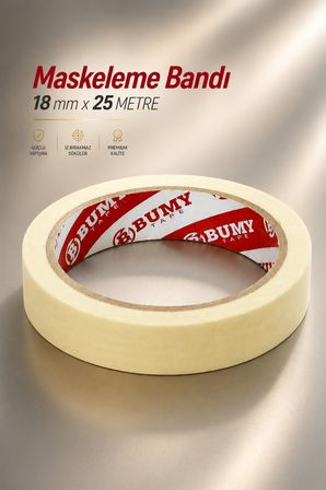 Maskeleme Boya Bandı 18 mm x 25 METRE İz Bırakmayan Dekoratif Kağıt Bantı Bantları