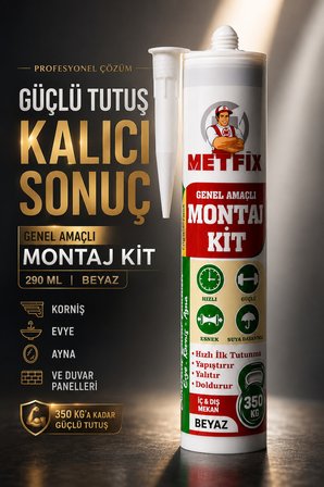 2 ADET Beyaz Genel Amaçlı Montaj Yapıştırıcısı 290 ml Banyo Dolap Fayans Mermer Korniş Evye Ayna
