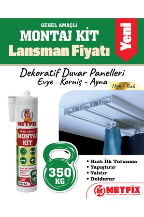 2 ADET Beyaz Genel Amaçlı Montaj Yapıştırıcısı 290 ml Banyo Dolap Fayans Mermer Korniş Evye Ayna