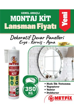 2 ADET Beyaz Genel Amaçlı Montaj Yapıştırıcısı 290 ml Banyo Dolap Fayans Mermer Korniş Evye Ayna