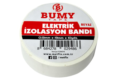 Bumy Elektrik Bandı 0.13mm x 19mm x 10 Yds Beyaz