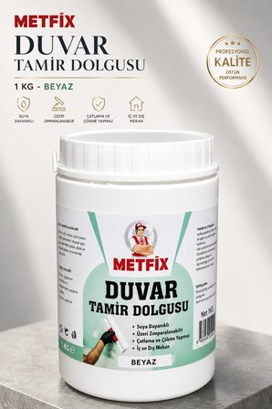 (2 ADET) Hazır Duvar Tamir Dolgusu 1 KG Beyaz Tamir Macunu Zemin Alçı Sıva Giderici