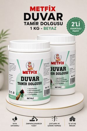 (2 ADET) Hazır Duvar Tamir Dolgusu 1 KG Beyaz Tamir Macunu Zemin Alçı Sıva Giderici