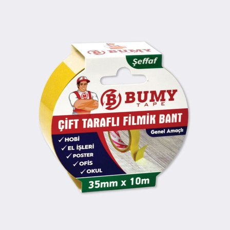 Bumy 35mm x 10mt Çift Taraflı Filmik Bant Şeffaf