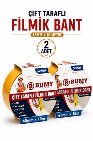 (2 ADET) Şeffaf Filmik Çift Taraflı Bant 45 mm x 10 Metre Güçlü Yapışkan Çok Amaçlı Yapıştırma Bandı Bantları
