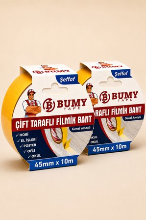 (2 ADET) Şeffaf Filmik Çift Taraflı Bant 45 mm x 10 Metre Güçlü Yapışkan Çok Amaçlı Yapıştırma Bandı Bantları