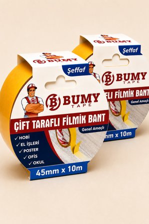 (2 ADET) Şeffaf Filmik Çift Taraflı Bant 45 mm x 10 Metre Güçlü Yapışkan Çok Amaçlı Yapıştırma Bandı Bantları