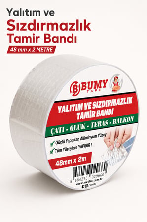 Çatı İzolasyon (48 mm X 2 MT) Su Sızdırmazlık Geçirmez Yalıtım Çamur Butil Sakız Tamir Bant Bandı