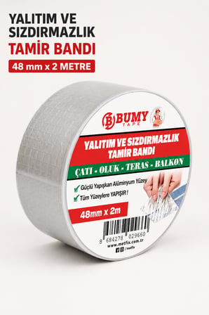 Çatı İzolasyon (48 mm X 2 MT) Su Sızdırmazlık Geçirmez Yalıtım Çamur Butil Sakız Tamir Bant Bandı