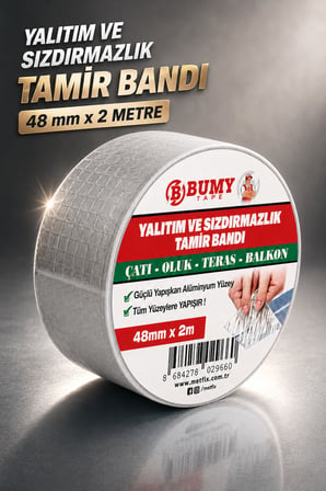 Çatı İzolasyon (48 mm X 2 MT) Su Sızdırmazlık Geçirmez Yalıtım Çamur Butil Sakız Tamir Bant Bandı