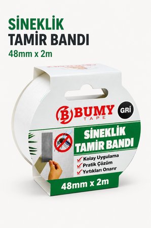 2 ADET Yapışkanlı Sineklik Tamir Bandı (Gri 48 Mm X 2 Metre) Yaması Tülü Bantı Onarımı Yapıştırma