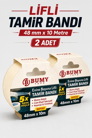 2 ADET Lifli Tamir Bandı 48 mm x 10 Metre Şeffaf Cam Elyaf Takviyeli Güçlü Fiber Tamir Bandı Bant