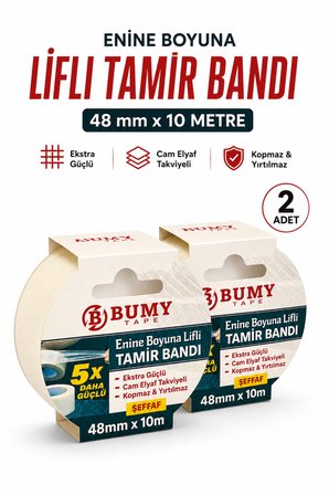 2 ADET Lifli Tamir Bandı 48 mm x 10 Metre Şeffaf Cam Elyaf Takviyeli Güçlü Fiber Tamir Bandı Bant