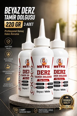 (3 ADET) BEYAZ Hazır Derz Arası Tamir Dolgusu 220 Gr Fayans Seramik Mermer Yenileyici Yenileme