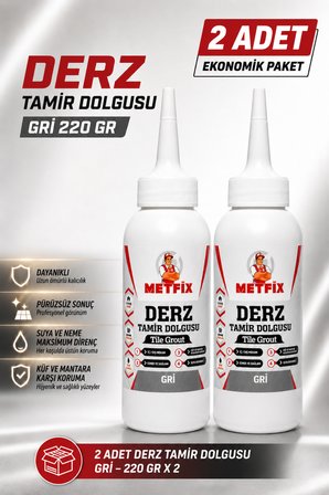 (GRİ RENK) 2 ADET 220 Gr Hazır Derz Arası Tamir Dolgusu Fayans Seramik Yenileyici Yenileme Dolgu