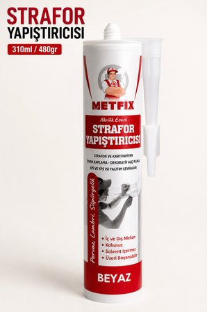 Strafor Yapıştırıcısı 310 ML Beyaz Akrilik Esaslı Kartonpiyer EPS XPS Yapıştırma Tutkalı 480 Gr