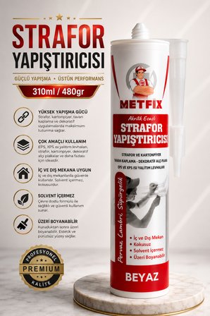 Strafor Yapıştırıcısı 310 ML Beyaz Akrilik Esaslı Kartonpiyer EPS XPS Yapıştırma Tutkalı 480 Gr