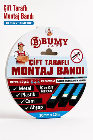 Çift Taraflı Montaj Bandı 10 mm x 10 METRE Güçlü Köpük Bantı (Kablo Kanalları İçin Özel)