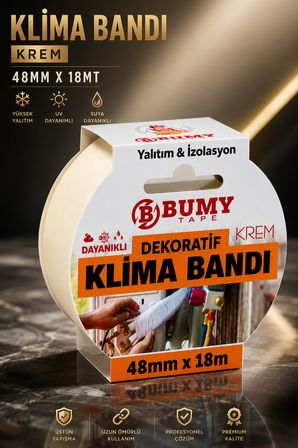 (2 ADET) Dekoratif Klima Bandı Krem 48 mm x 18 Metre İzolasyon Bantı Bantları Klima Borusu
