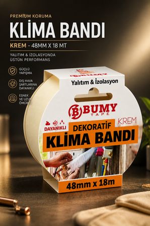 (2 ADET) Dekoratif Klima Bandı Krem 48 mm x 18 Metre İzolasyon Bantı Bantları Klima Borusu
