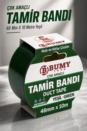 (YEŞİL) Çok Amaçlı Tamir İzolasyon Bandı 48 Mm X 10 METRE Su Geçirmez Sızdırmaz Takviye Bantı Bantları