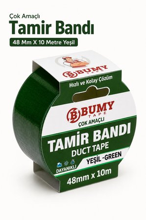 (YEŞİL) Çok Amaçlı Tamir İzolasyon Bandı 48 Mm X 10 METRE Su Geçirmez Sızdırmaz Takviye Bantı Bantları