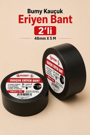 2 ADET Eriyen Bant 48 mm x 5 mt Elektrikçi Bandı Kablo Bantı Su Sızdırmaz Yapışkanlı Kauçuk Yalıtım
