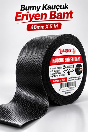 2 ADET Eriyen Bant 48 mm x 5 mt Elektrikçi Bandı Kablo Bantı Su Sızdırmaz Yapışkanlı Kauçuk Yalıtım