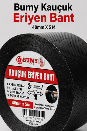 Kauçuk Eriyen Bant 48 mm x 5 Metre Kendinden Kaynayan İzolasyon Bandı Su Geçirmez Elektrik Kablo Boru Hortum Tamir Bandı
