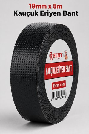 Siyah 19 mm x 5 Metre Kauçuk Eriyen Bant Kendinden Kaynayan İzolasyon Bandı Su Geçirmez Tamir Bandı