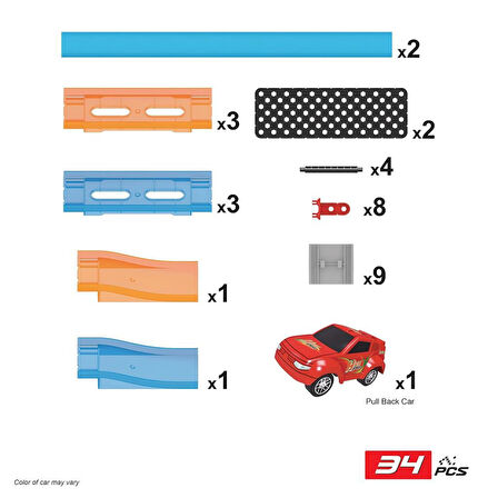 34 Parça Çek Bırak Araba Oyuncak Yarış Seti 