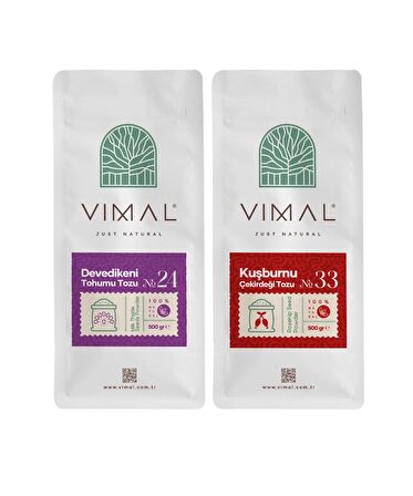 VIMAL avantajlı 2'li set Devedikeni Tohumu Tozu 500 gr + Kuşburnu Çekirdeği Tozu 500 gr