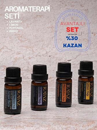 avantajlı 4'lü Uçucu Yağ Seti Ardıç Yağı + Lavanta Yağı + Limon Yağı + Mandalina Yağı