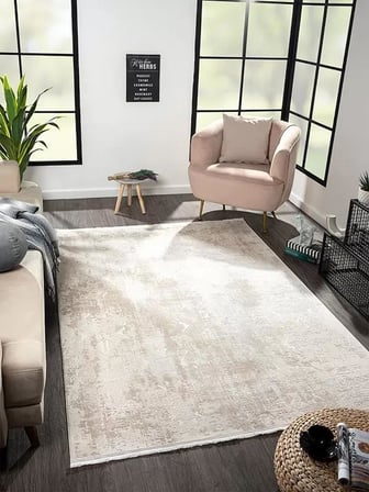 Merit Mr003a Krem Halı Bej Detaylı Ince Yumuşak Akrilik Tozuaz Modern Salon Halısı Yatak Odası