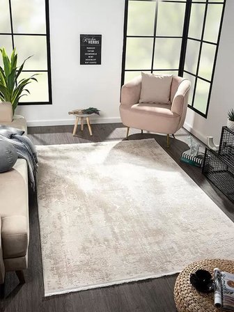 Merit Mr003a Krem Halı Bej Detaylı Ince Yumuşak Akrilik Tozuaz Modern Salon Halısı Yatak Odası