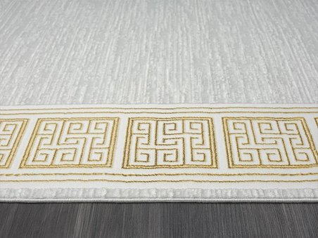 Zenith Zn002a Gri Halı Gold Kenar Çerçeveli Modern Parlak Yumuşak Kadife Ince Antialerjik Salon