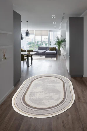 Trend Tr003s Oval Bej Akrilik Pamuk Modern Yumuşak Mutfak Yatak Odası Salon Oturma Odası Halısı