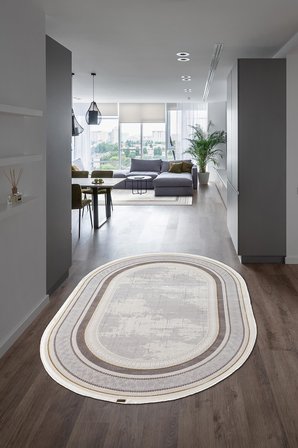 Trend Tr003s Oval Bej Akrilik Pamuk Modern Yumuşak Mutfak Yatak Odası Salon Oturma Odası Halısı