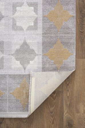 Trend TR008A Gri Halı Gold Detaylı Klasik Geometrik Desenli Akrilik Yumuşak Salon Halısı