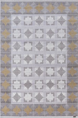 Trend TR008A Gri Halı Gold Detaylı Klasik Geometrik Desenli Akrilik Yumuşak Salon Halısı