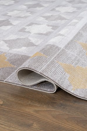 Trend TR008A Gri Halı Gold Detaylı Klasik Geometrik Desenli Akrilik Yumuşak Salon Halısı