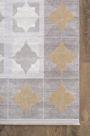 Trend TR008A Gri Halı Gold Detaylı Klasik Geometrik Desenli Akrilik Yumuşak Salon Halısı