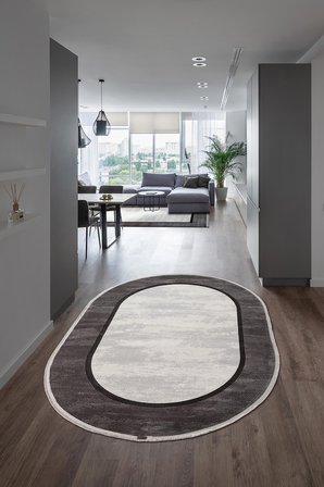 Trend 4101 Gri Oval Akrilik Pamuk Yumuşak Modern Mutfak Yatak Odası Salon Oturma Odası Halısı