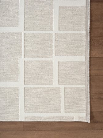 Sümer Sm015a Krem Renkli Halı Çizgi Desenli Dekoratif Modern Antialerjik Salon Mutfak Halısı