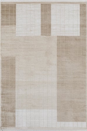 Merit MR008A Krem Halı Vizon Geometrik Desenli İnce Yumuşak Akrilik Modern Salon Oturma Odası Halısı