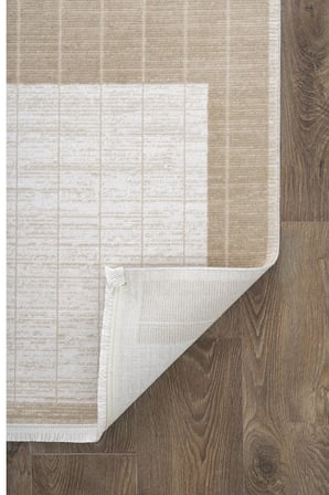 Merit MR008A Krem Halı Vizon Geometrik Desenli İnce Yumuşak Akrilik Modern Salon Oturma Odası Halısı